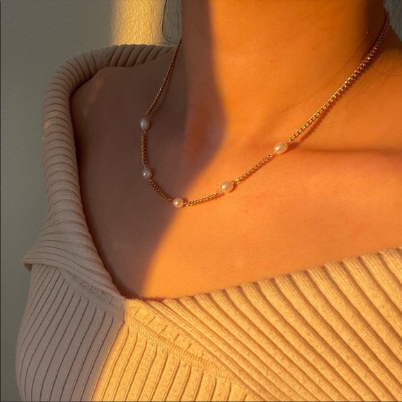 Cloulou Jewelry - 18K Gold Plating Athena Pearl Station Necklace